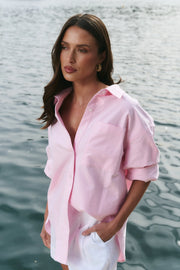 STORIES TO BE TOLD SIGNATURE PINK OXFORD BOYFRIEND SHIRT - WILDROSE