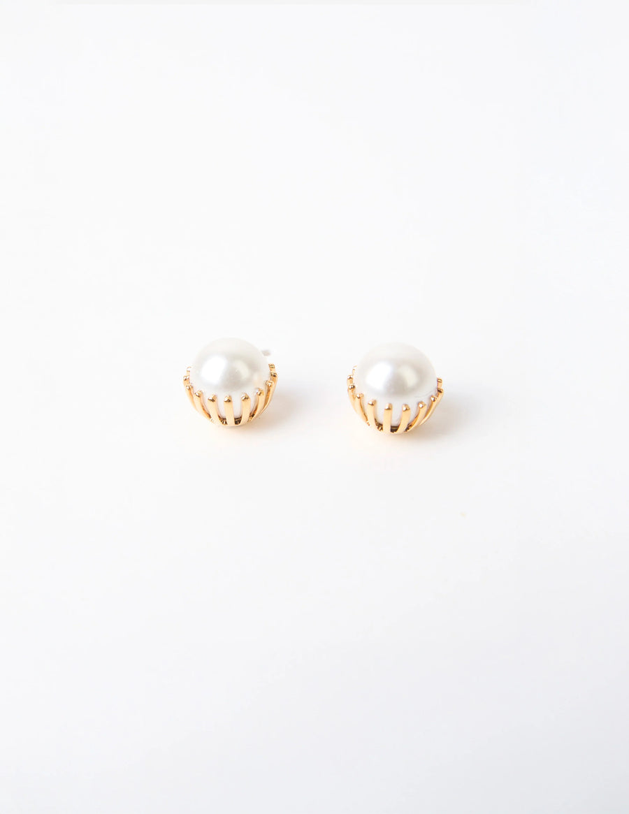 STELLA + GEMMA EARRING GOLD MOTHER OF PEARL DOME - WILDROSE
