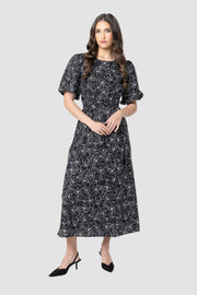 SEEKING LOLA SPARKLING DRESS - BLACK FLORAL SKETCH - WILDROSE