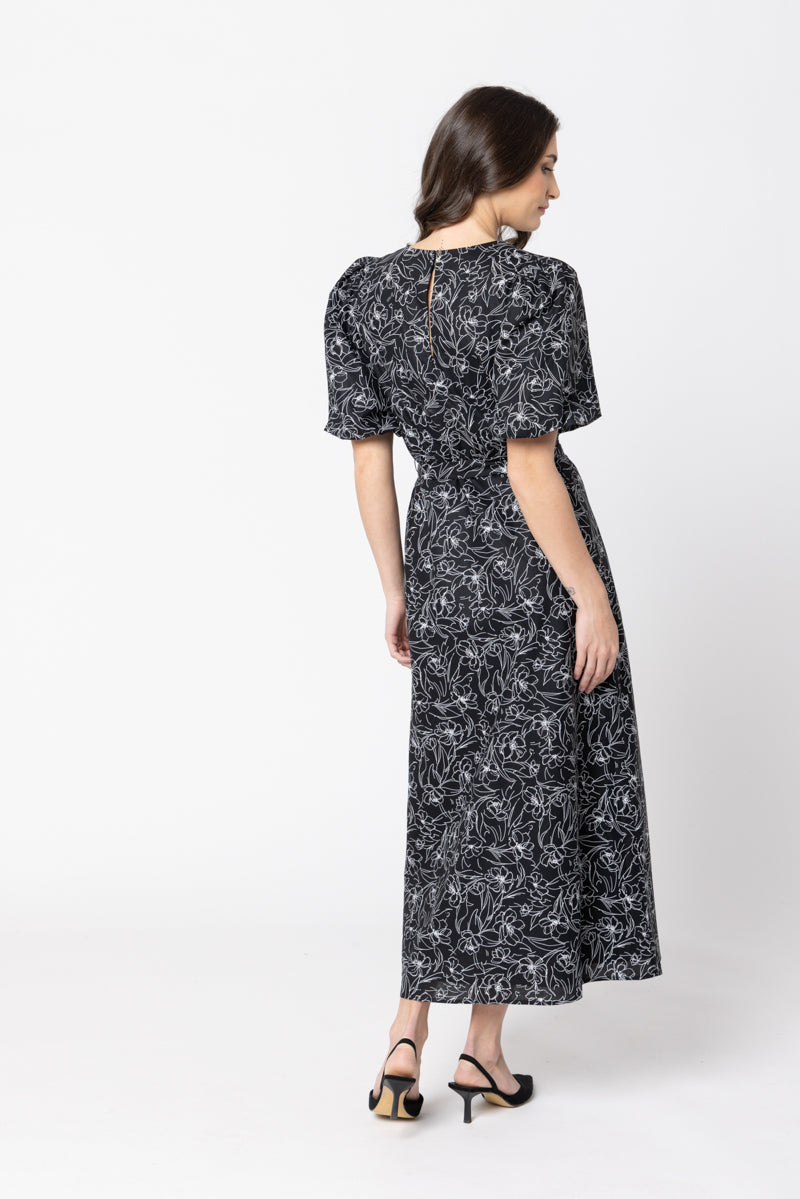 SEEKING LOLA SPARKLING DRESS - BLACK FLORAL SKETCH - WILDROSE