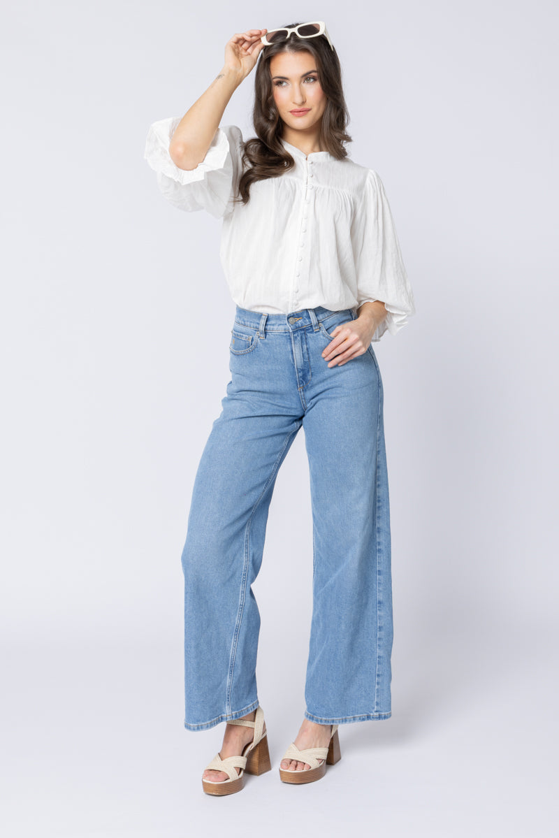 SEEKING LOLA CELIA TOP - WHITE LINES - WILDROSE