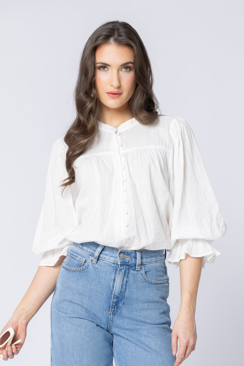 SEEKING LOLA CELIA TOP - WHITE LINES - WILDROSE