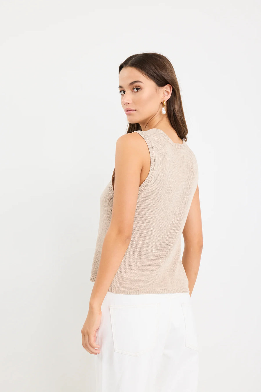 AMONG THE BRAVE SALUTE SAND RELAXED SLEEVELESS KNIT TANK TOP - WILDROSE