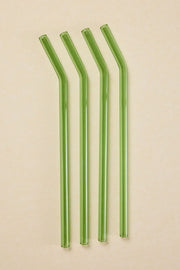 WILLOW & MAE GREEN REUSABLE PK 4 GLASS DRINKING STRAWS - WILDROSE
