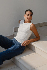 AMONG THE BRAVE UNTAMED IVORY SLEEVELESS BOATNECK TOP - WILDROSE