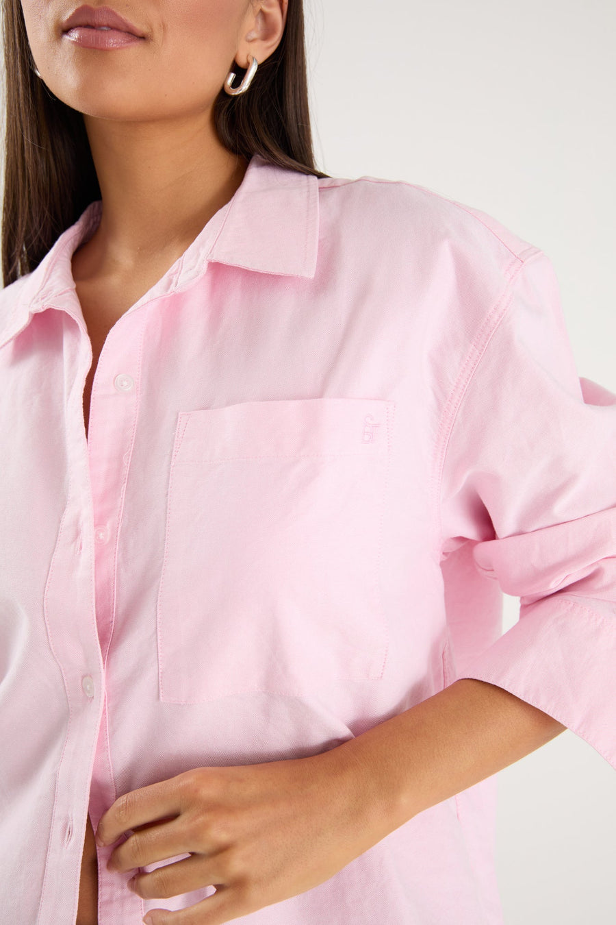 STORIES TO BE TOLD SIGNATURE PINK OXFORD BOYFRIEND SHIRT - WILDROSE