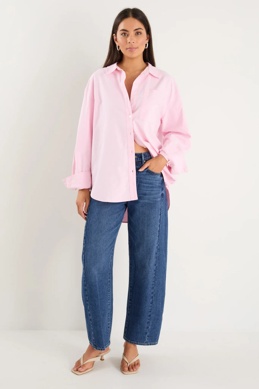 STORIES TO BE TOLD SIGNATURE PINK OXFORD BOYFRIEND SHIRT - WILDROSE