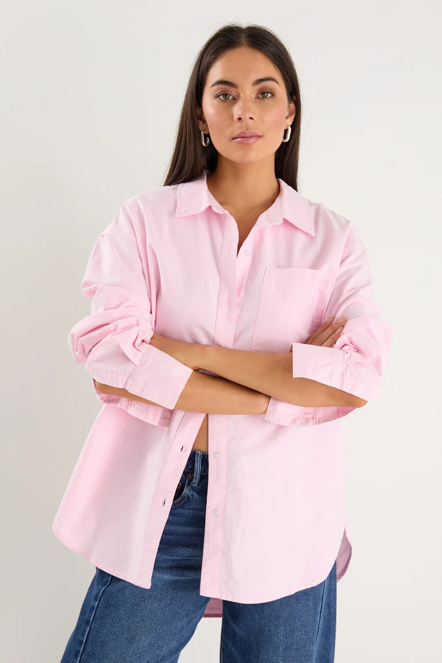 STORIES TO BE TOLD SIGNATURE PINK OXFORD BOYFRIEND SHIRT - WILDROSE