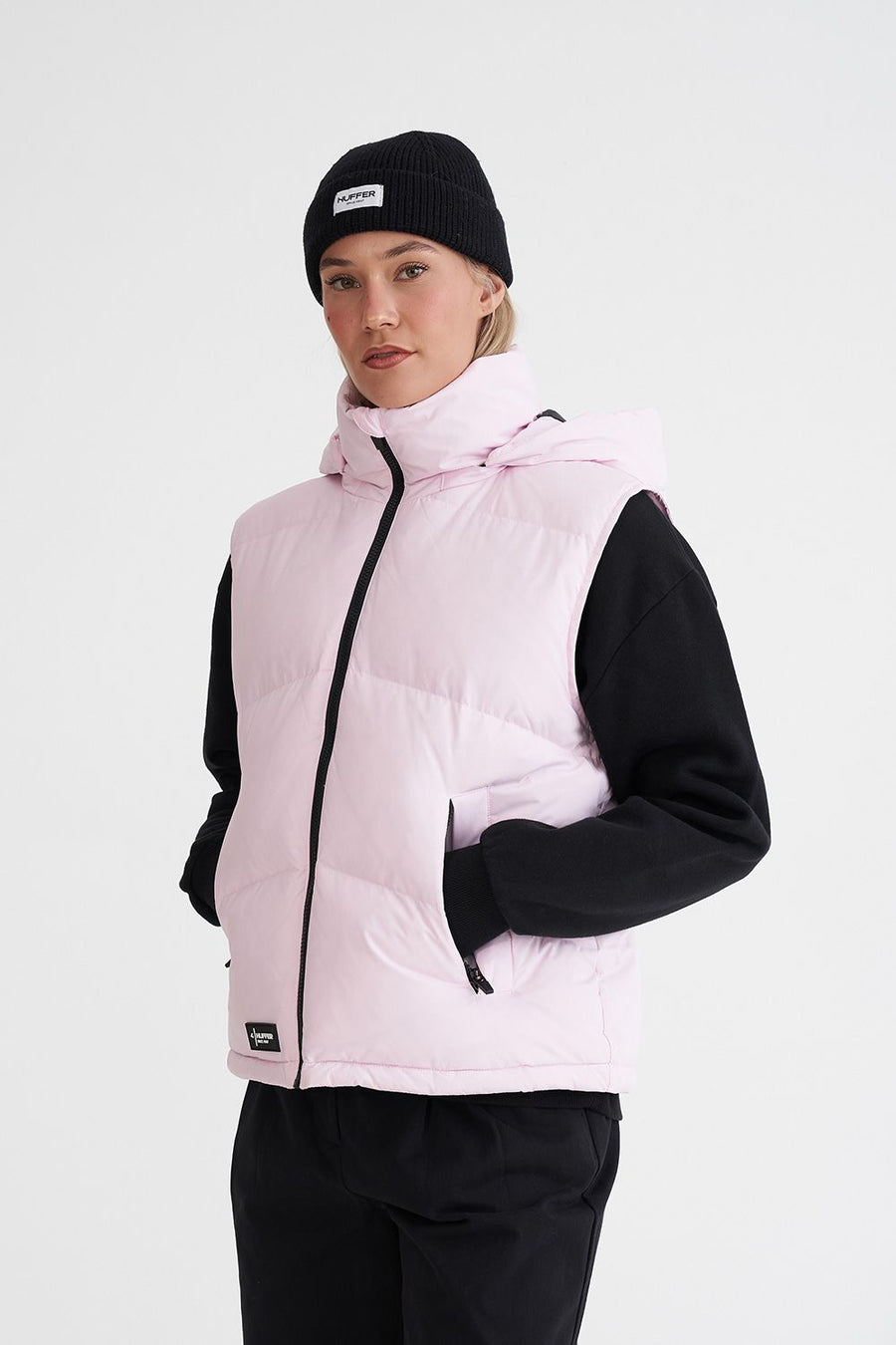 HUFFER WOMENS BLOCK DOWN VEST - PEONY - WILDROSE