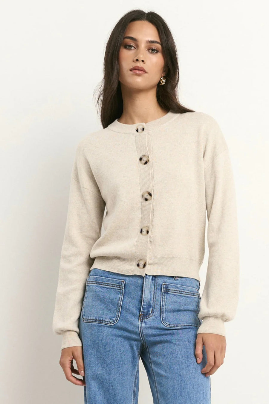 IVY+JACK SOLAR OAT COTTON FINE KNIT CREW CARDIGAN - WILDROSE