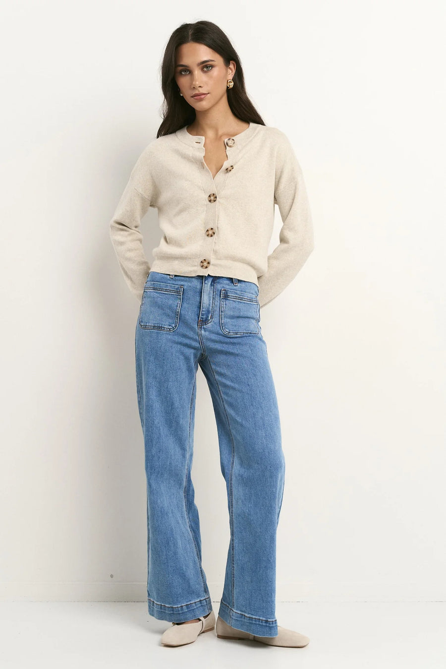IVY+JACK SOLAR OAT COTTON FINE KNIT CREW CARDIGAN - WILDROSE