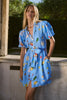 AMONG THE BRAVE SUNDOWN BLUE HOLIDAY PUFF SLEEVE MINI SHIRT DRESS - WILDROSE