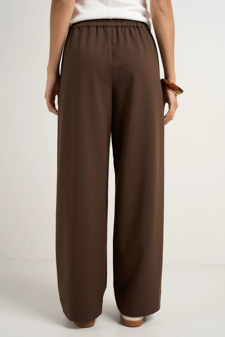 STORIES TO BE TOLD TOWNIE CHOCOLATE STRIPE SIDE TAPE WIDE LEG PANTS - WILDROSE