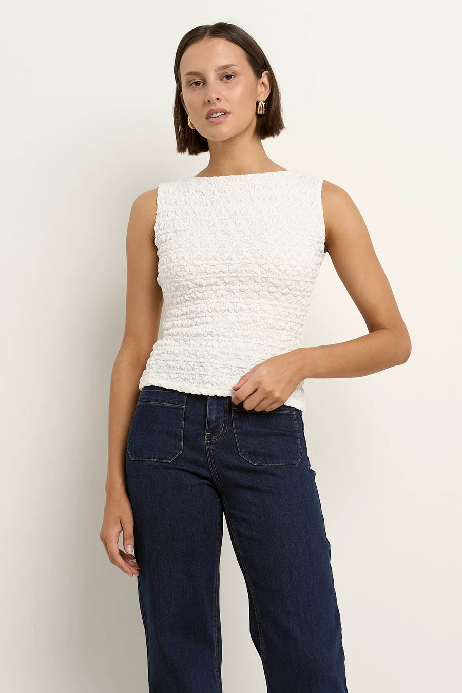 AMONG THE BRAVE UNTAMED IVORY SLEEVELESS BOATNECK TOP - WILDROSE