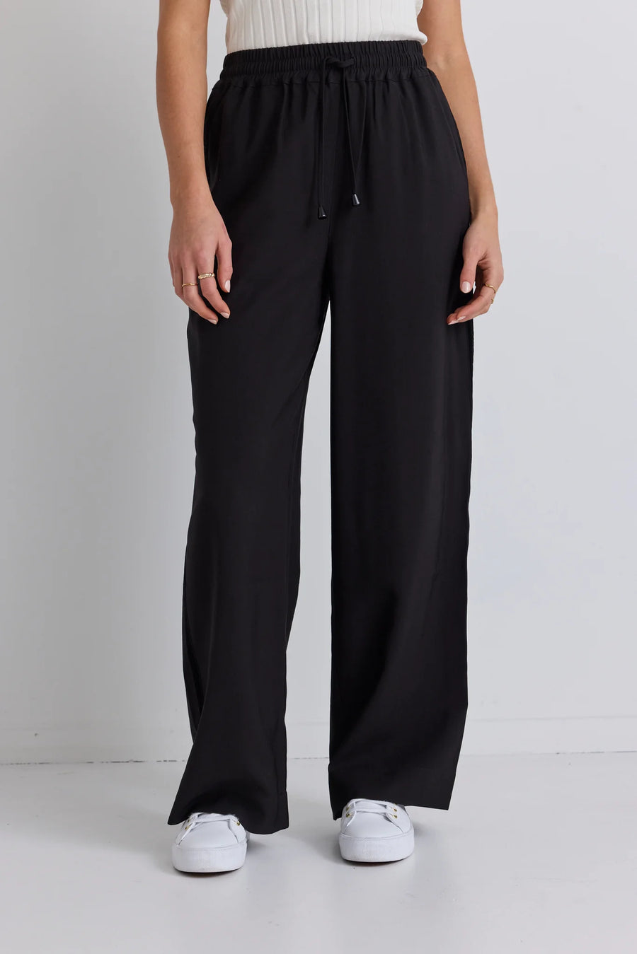 STORIES TO BE TOLD TOWNIE ONYX VELVET STRIPE SIDE WIDE LEG PANTS - WILDROSE