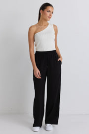 STORIES TO BE TOLD TOWNIE ONYX VELVET STRIPE SIDE WIDE LEG PANTS - WILDROSE