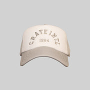 CRATE UNISEX VARSITY TRUCKER CAP - BEIGE - WILDROSE