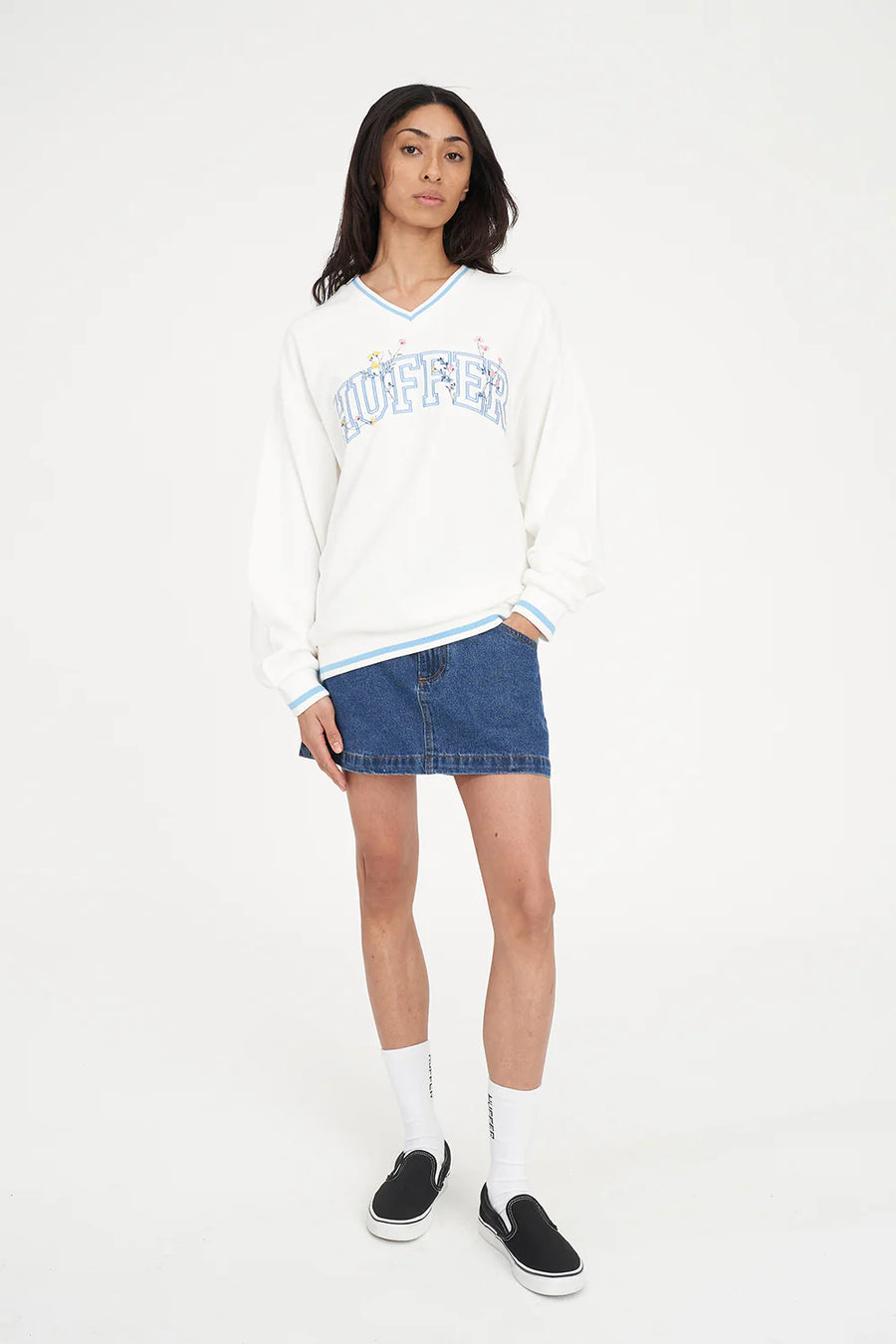 HUFFER V-NECK GIRLFRIEND SWEAT - CHALK - WILDROSE