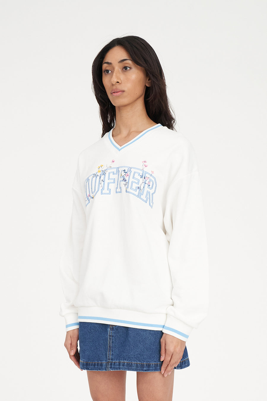 HUFFER V-NECK GIRLFRIEND SWEAT - CHALK - WILDROSE