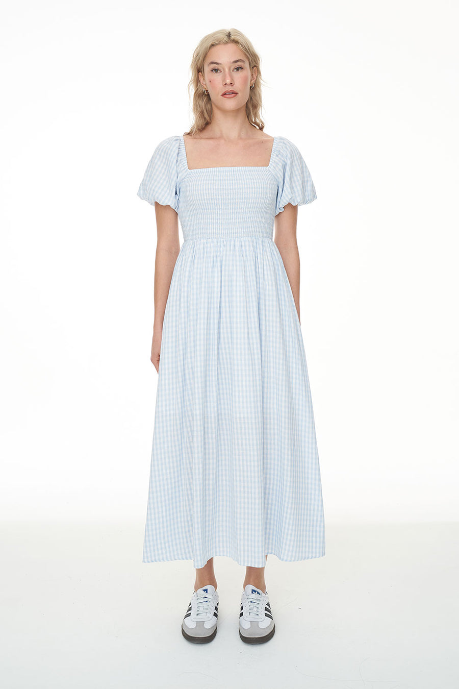 HUFFER CELINE LOVER MIDI DRESS - BLUE/WHITE - WILDROSE