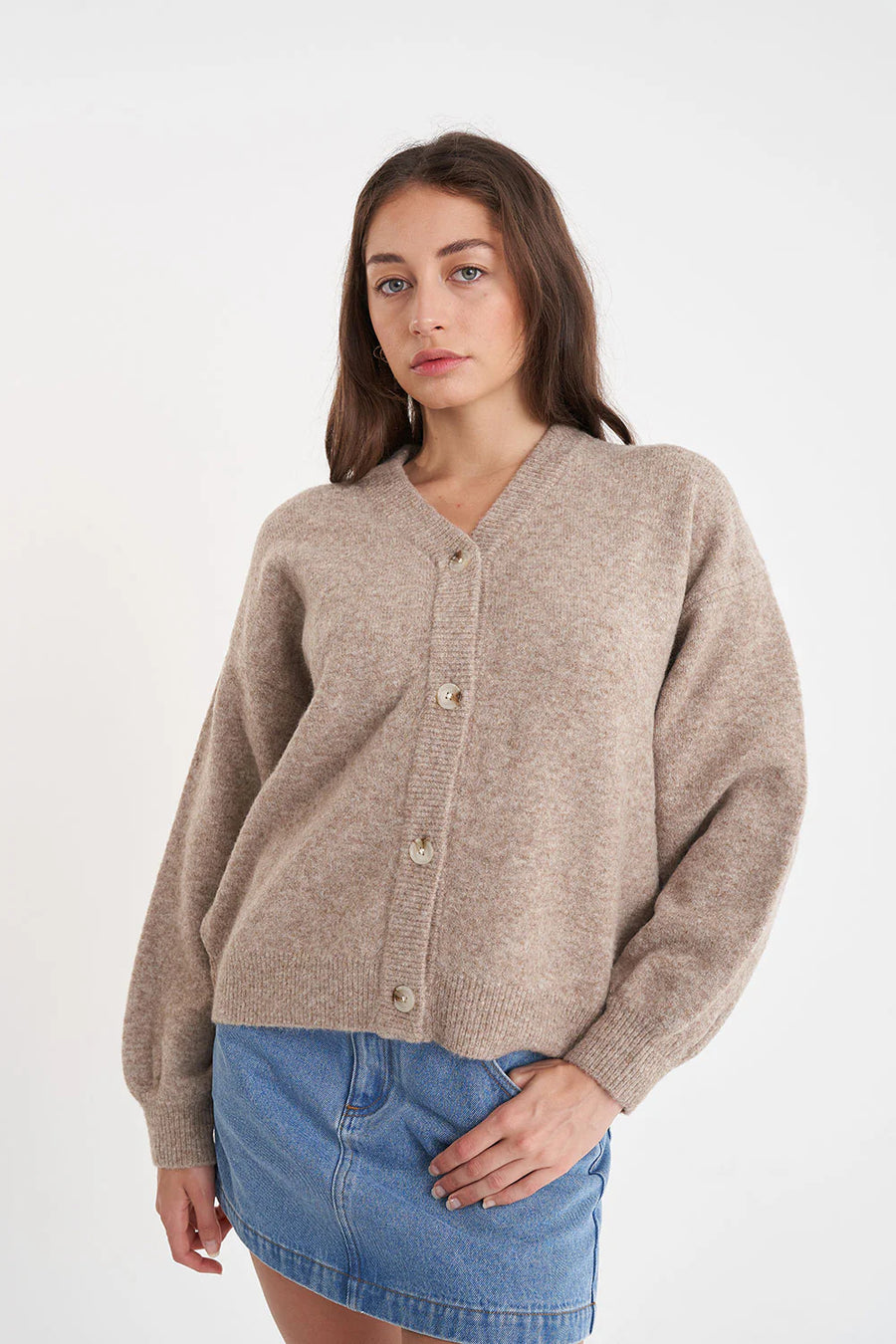 HUFFER KENDALL CARDIGAN - OAT MARLE - WILDROSE