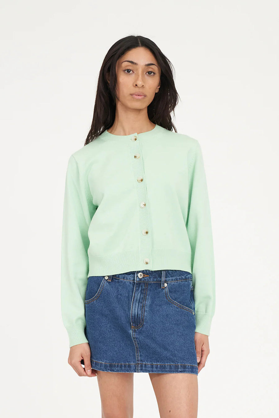 HUFFER KENZIE CROP KNIT CARDIGAN - MATCHA - WILDROSE