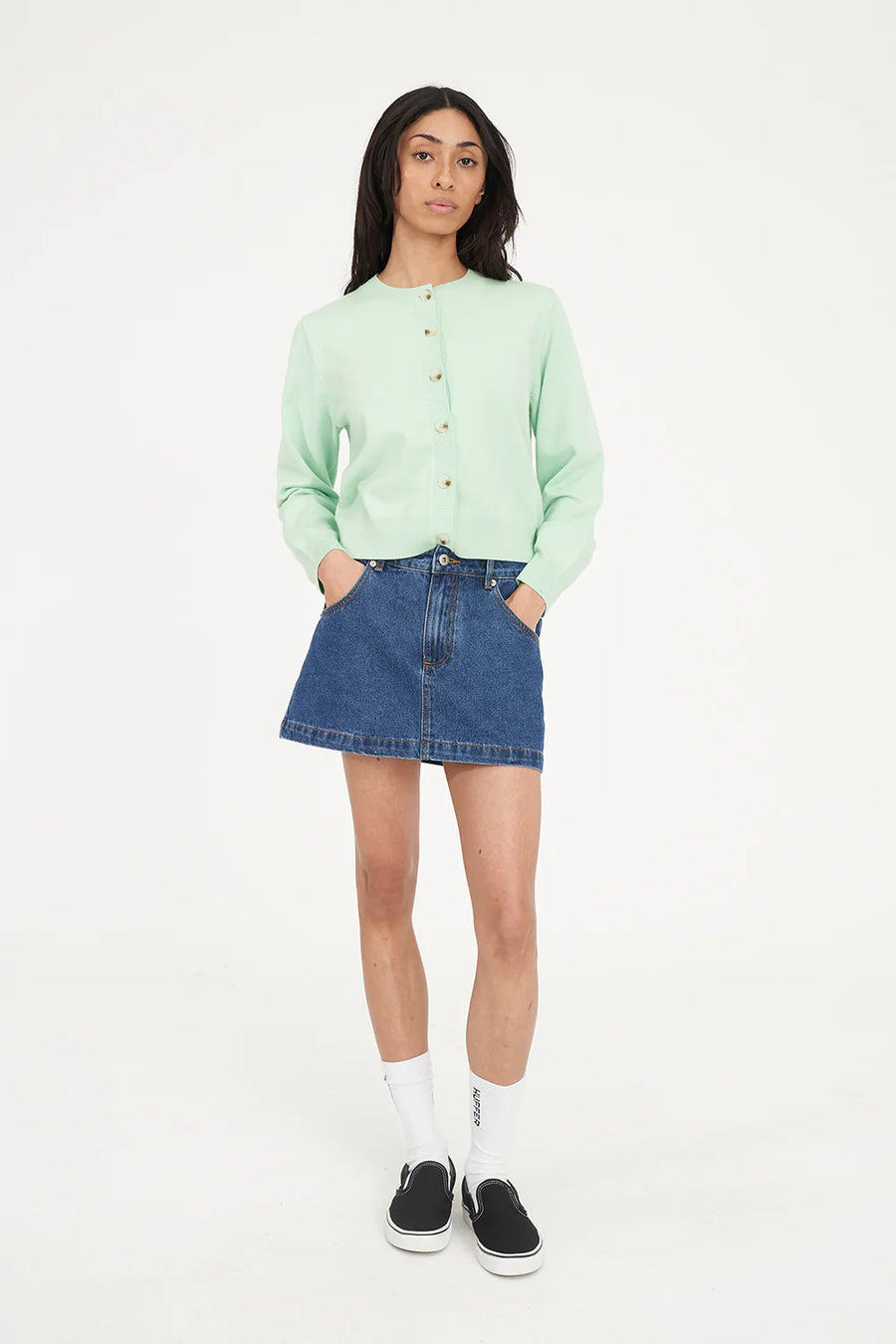HUFFER KENZIE CROP KNIT CARDIGAN - MATCHA - WILDROSE