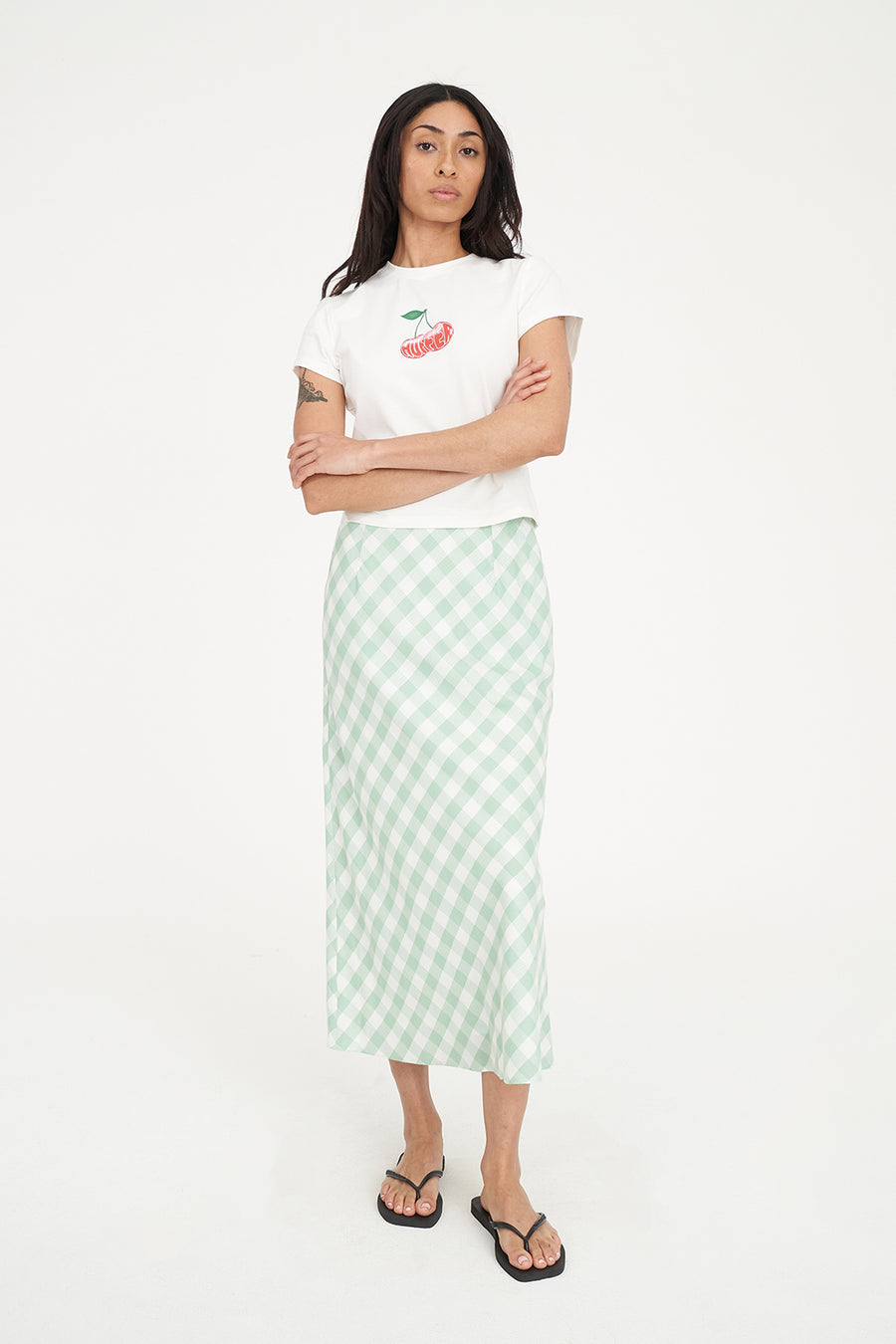 HUFFER CELINE LILA MIDI SKIRT - MATCHA/CHALK - WILDROSE