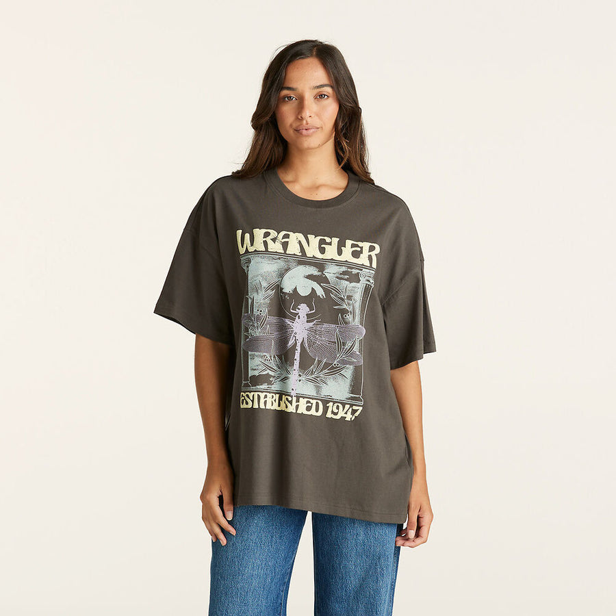 WRANGLER DRAGONFLY BOXY SLOUCH T SHIRT - SLATE - WILDROSE