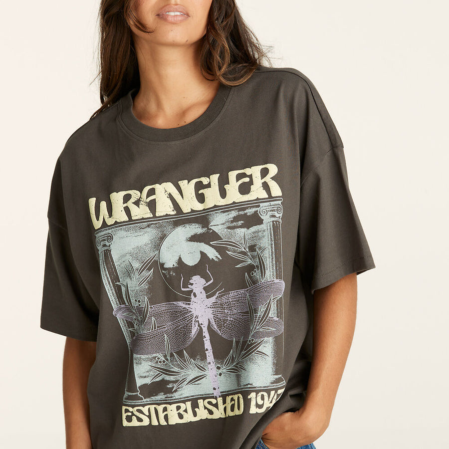 WRANGLER DRAGONFLY BOXY SLOUCH T SHIRT - SLATE - WILDROSE