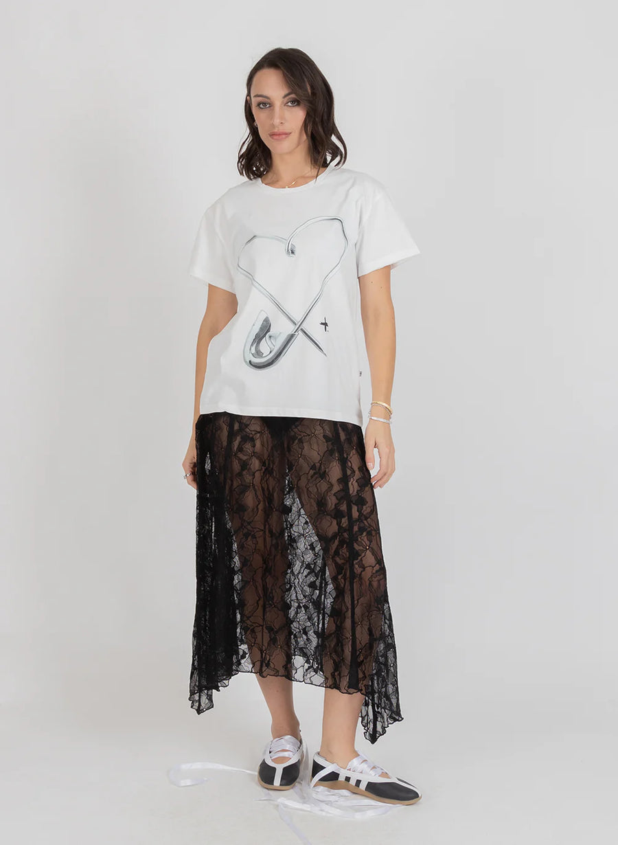 FEDERATION FRANKIE TEE - PINNED HEART - WHITE - WILDROSE