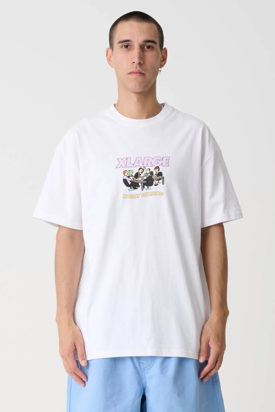 XLARGE HARDLY WORKING SS TEE - WHITE - WILDROSE