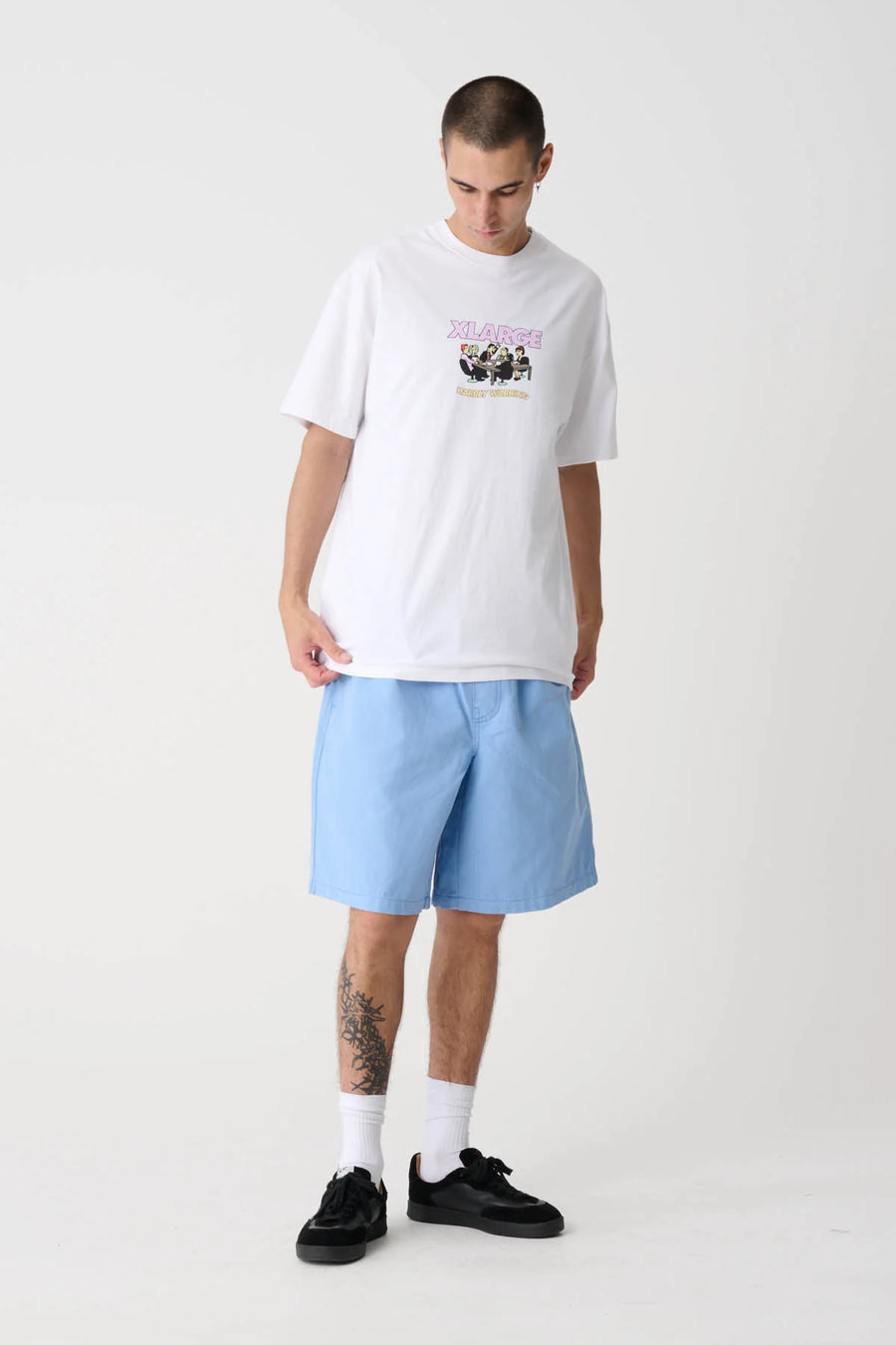 XLARGE HARDLY WORKING SS TEE - WHITE - WILDROSE