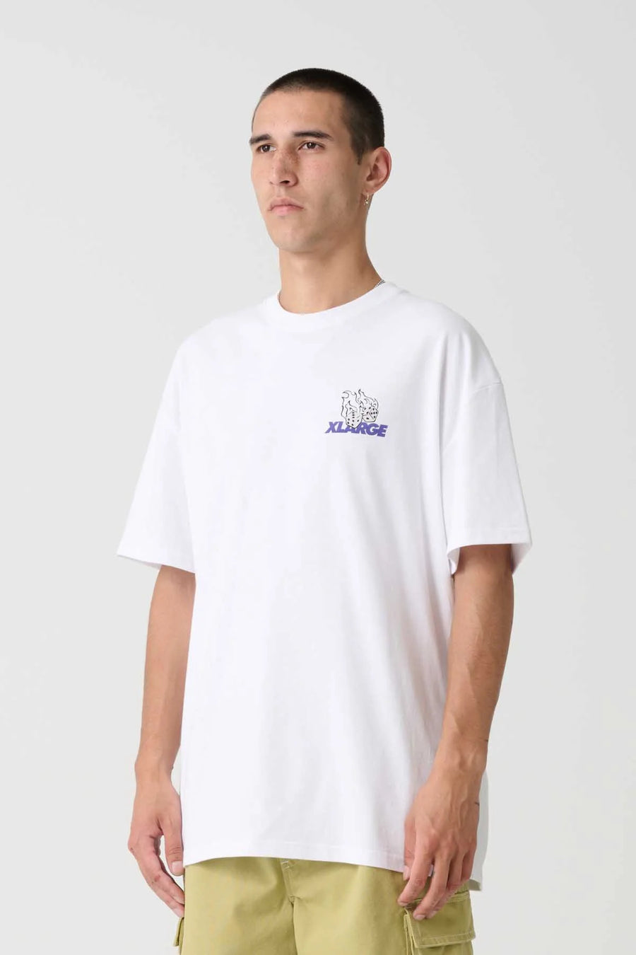 XLARGE FIRE DICE SS TEE - WHITE - WILDROSE