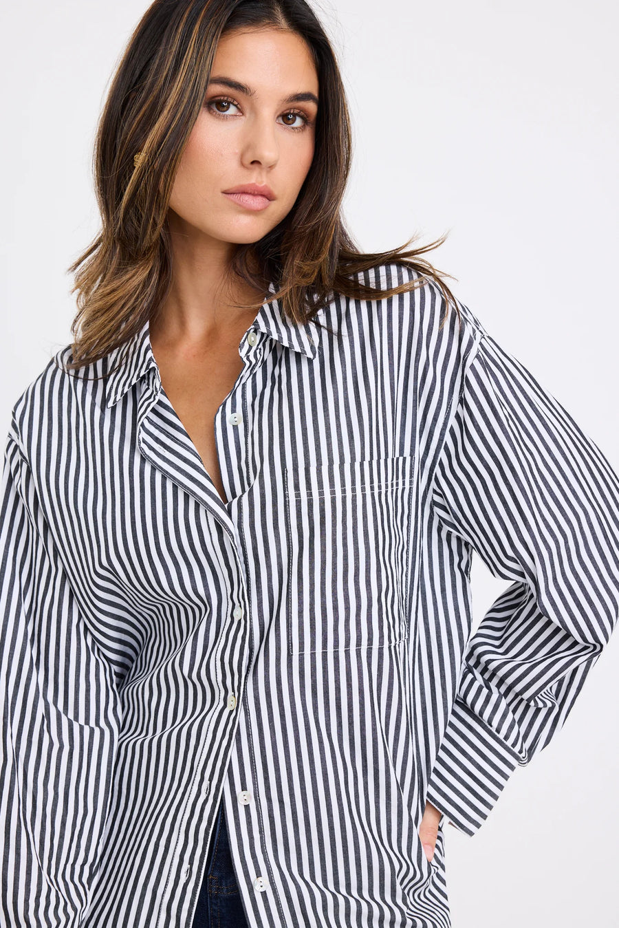 STORIES BE TOLD YOU GOT THIS BLACK STRIPE OVERSIZED SHIRT - WILDROSE