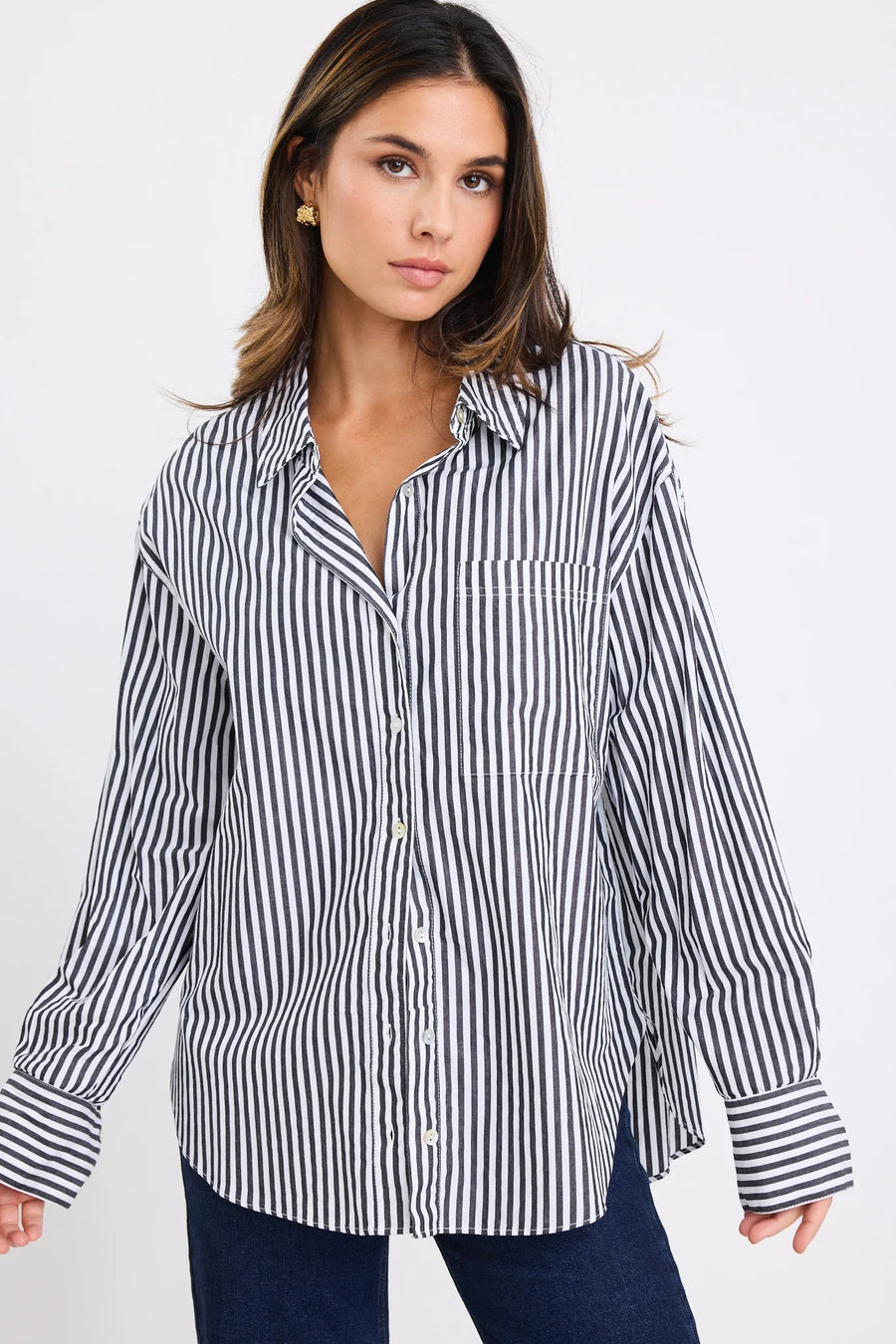 STORIES BE TOLD YOU GOT THIS BLACK STRIPE OVERSIZED SHIRT - WILDROSE