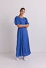 STORIES TO BE TOLD STATE LAKE BLUE LINEN BLEND SS MIDI DRESS - WILDROSE