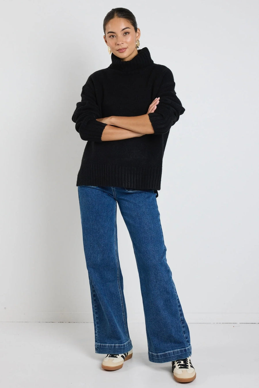 AMONG THE BRAVE ZEALOUS BLACK ROLL NECK SUPER SOFT KNIT JUMPER - WILDROSE