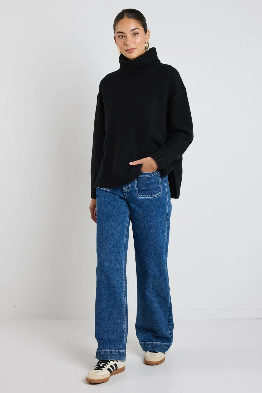 AMONG THE BRAVE ZEALOUS BLACK ROLL NECK SUPER SOFT KNIT JUMPER - WILDROSE