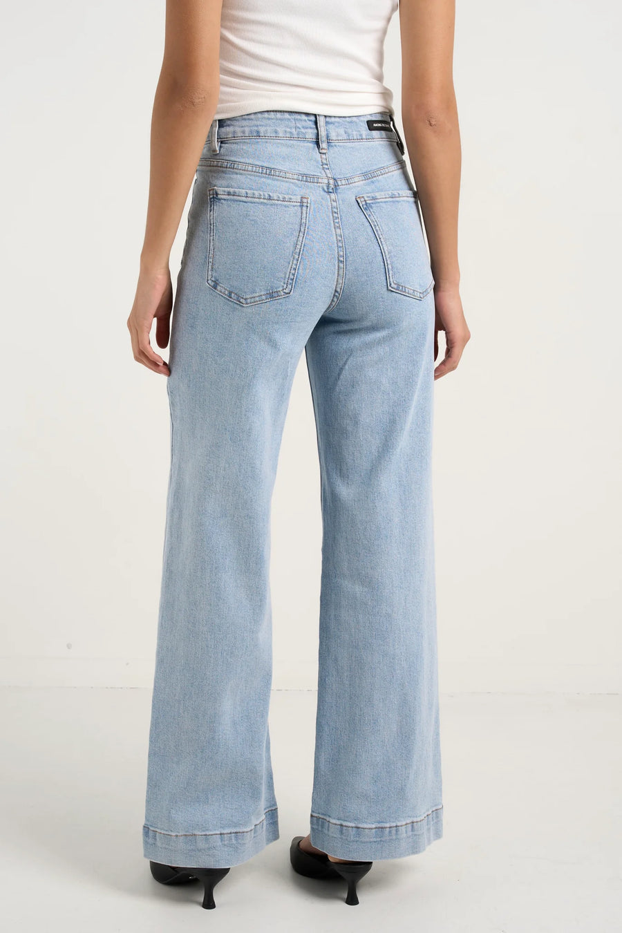 AMONG THE BRAVE ZOEY LIGHT BLUE HIGH RISE WIDE LEG POCKET JEAN - WILDROSE
