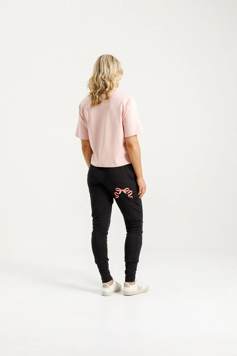 HOMELEE APARTMENT PANTS - BLACK WITH BLOSSOM BERRY BOW - WILDROSE
