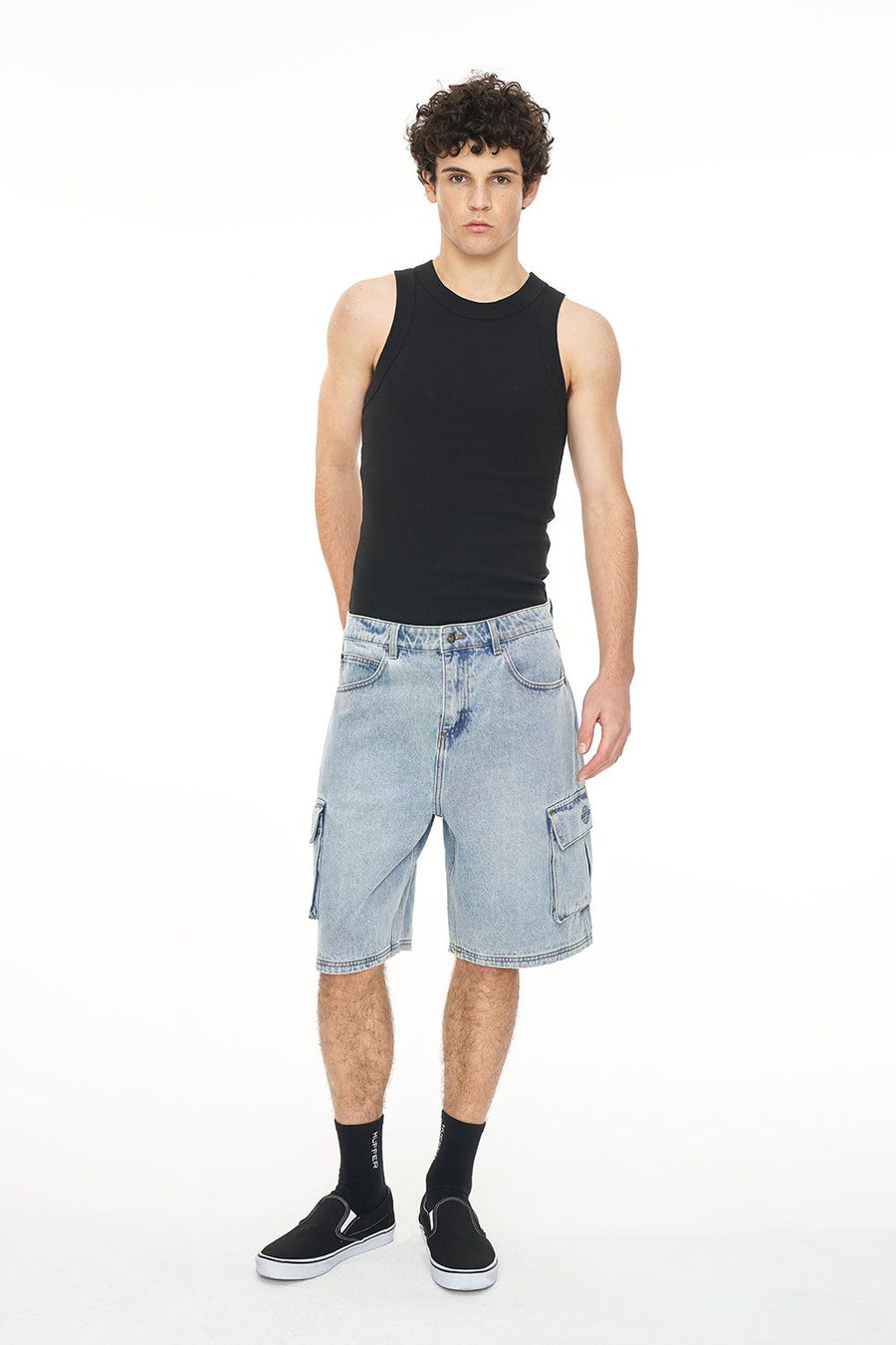 HUFFER 3D CARGO DENIM SHORT - LIGHT WASH - WILDROSE