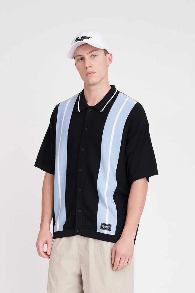 HUFFER MENS BIRDIE KNIT SHIRT - BLACK - WILDROSE