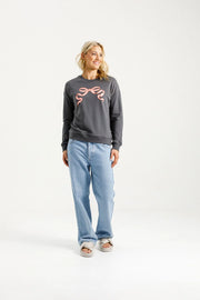 HOMELEE CAMILLA CREW - GRAPHITE WITH BLOSSOM BERRY BOW - WILDROSE