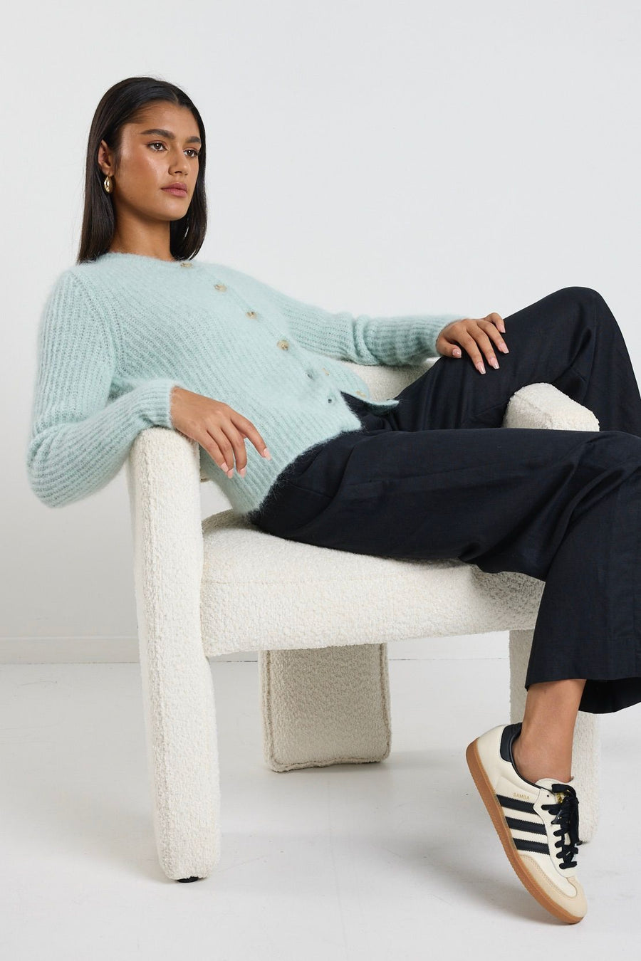 IVY + JACK COMPOUND SEA FOAM MOHAIR BLEND CREWNECK CARDIGAN - WILDROSE