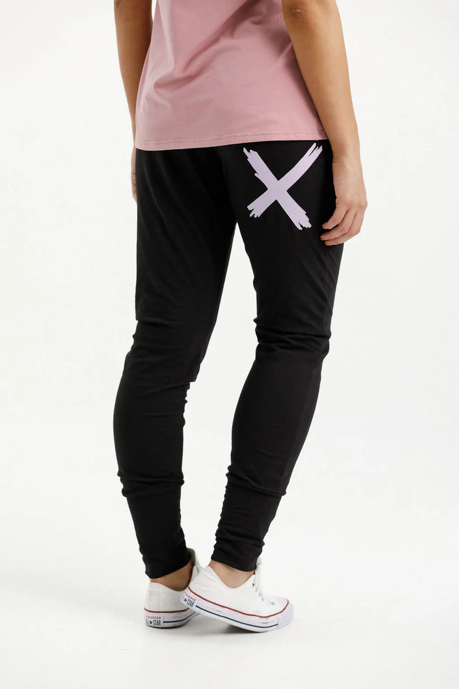 HOME-LEE APARTMENT PANTS - BLACK WITH LILAC X - WILDROSE