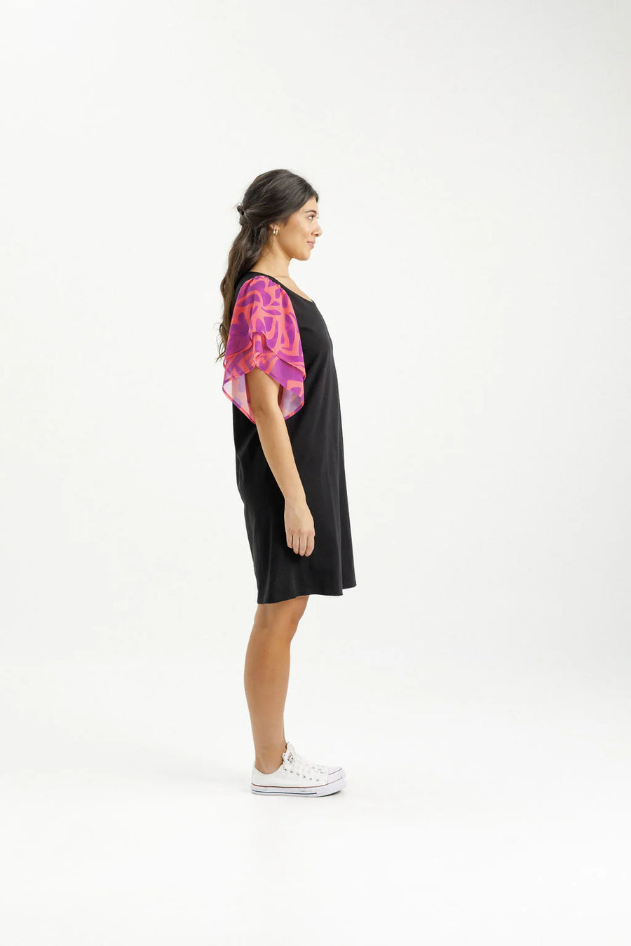 HOME-LEE LOLA DRESS - BLACK WITH SUNSET FLORAL SLEEVES - WILDROSE