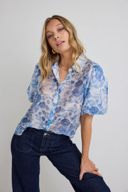 IVY + JACK HARMONY BLUE FLORAL SLEEVE SHIRT - WILDROSE