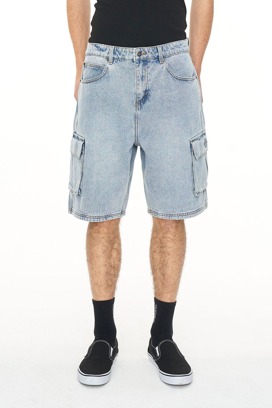 HUFFER 3D CARGO DENIM SHORT - LIGHT WASH - WILDROSE