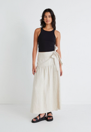 AMONG THE BRAVE IMPACT NATURAL LINEN TIERED WRAP MAXI SKIRT - NATURAL LINEN - WILDROSE